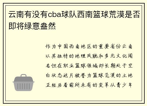 云南有没有cba球队西南篮球荒漠是否即将绿意盎然